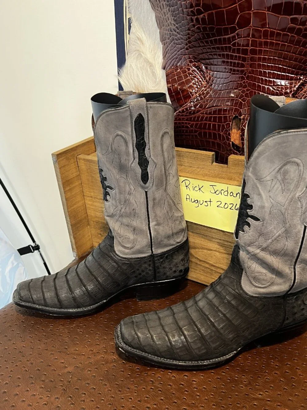 Black Jack Grey Sueded Caiman Belly Cowboy Boots in Men's Size 11D